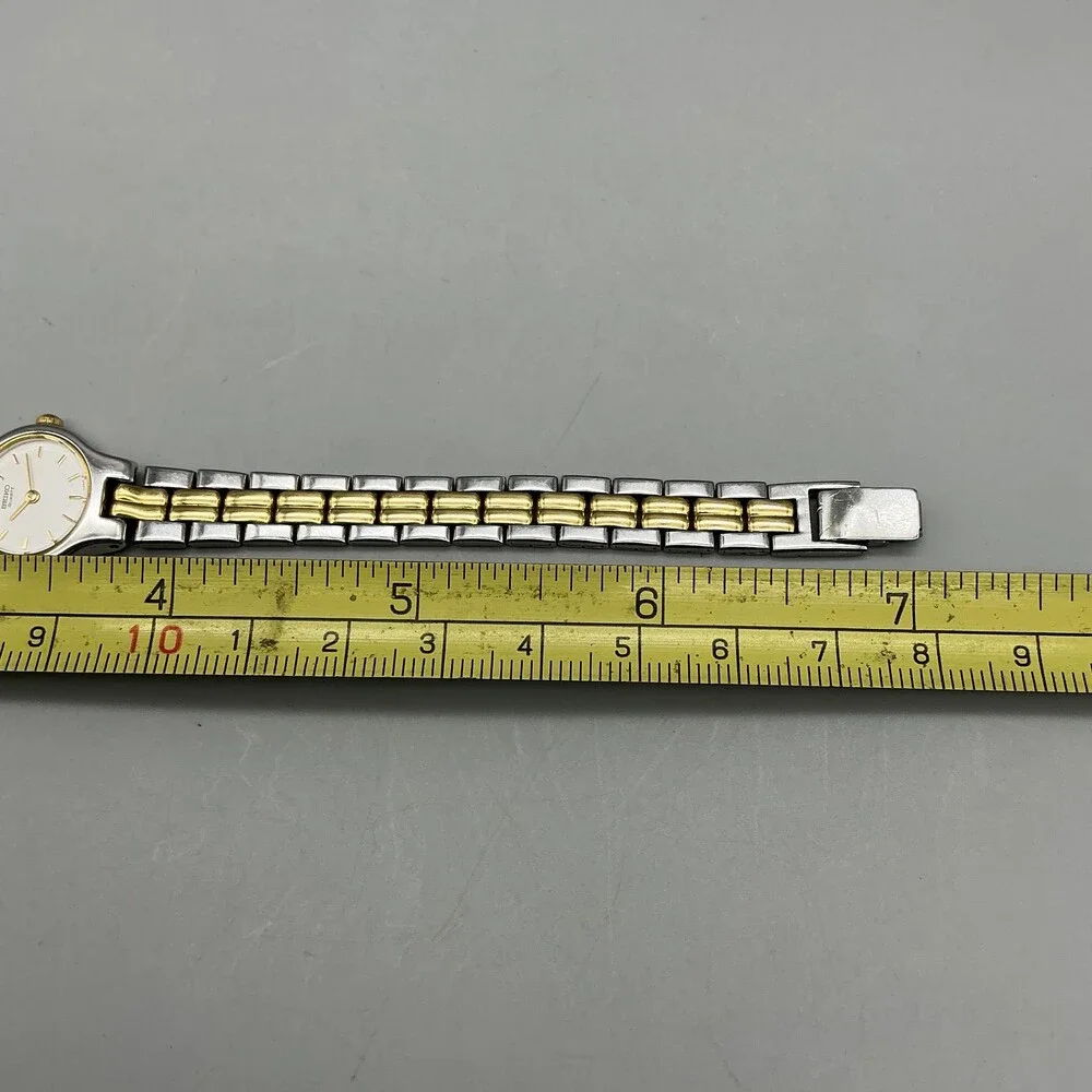 Vintage Seiko Womens Watch 17mm Oval Two Tone Band 1F20-5B2 New Battery 6.75